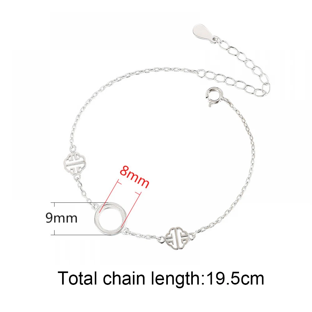 925 Sterling Silver 8mm Round Bracelet Base Setting Blanks DIY Bracelet Setting Cameo Jewelry Making For Women