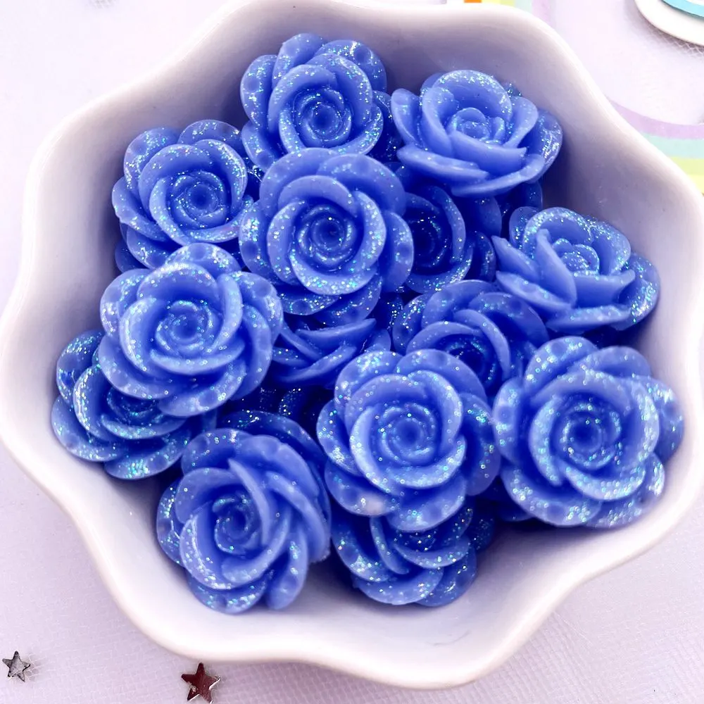 Resin 18mm Glitter Rose Flatback Big Flower Rhinestone Gems 10Pcs Figurines Scrapbook DIY Home Ornaments Applique Crafts OF578 L