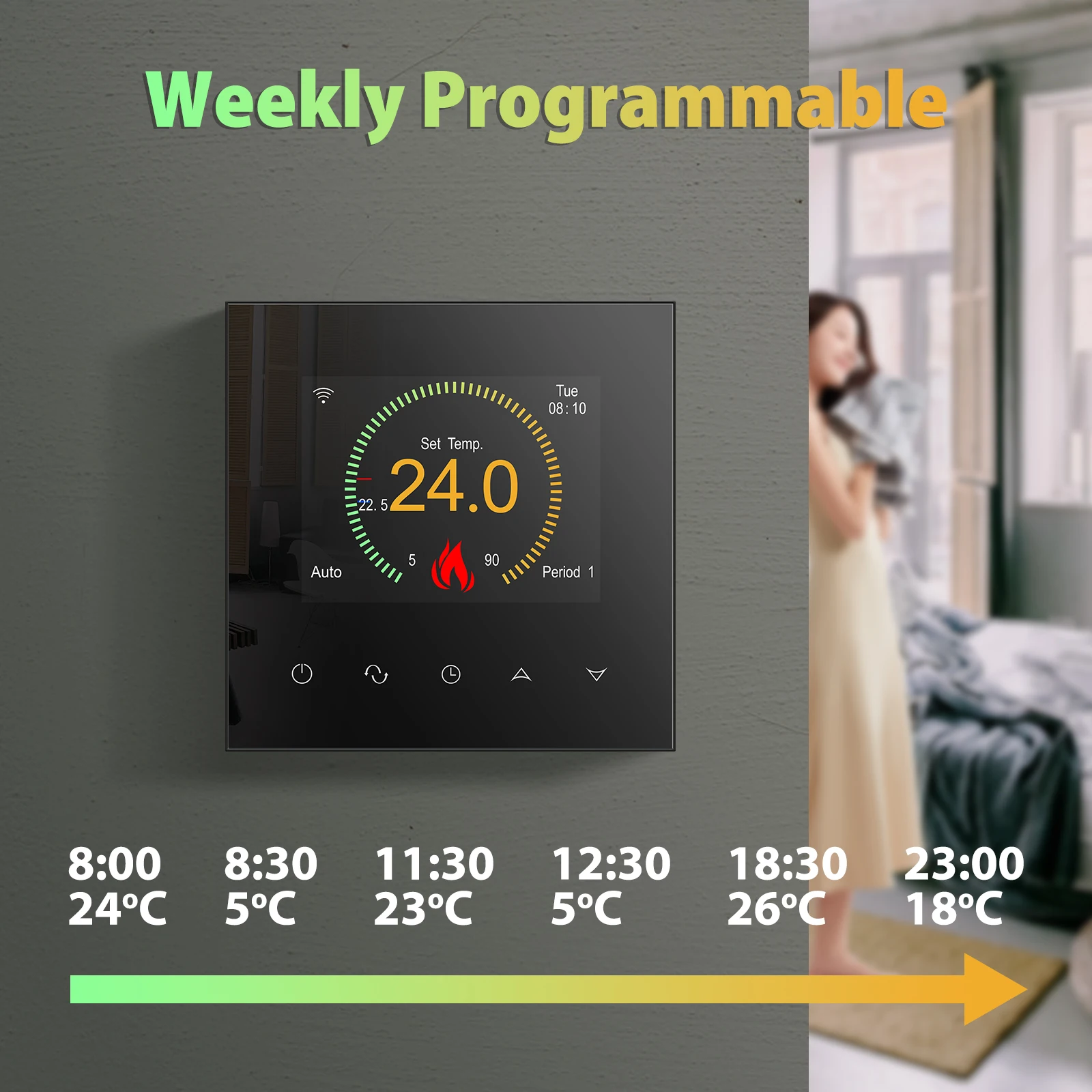 Termostato Inteligente Beok-WiFi com Tela Colorida, Termorregulador Tuya, Caldeira a Gás, Aquecimento Elétrico, Controlador de Temperatura, Alexa,