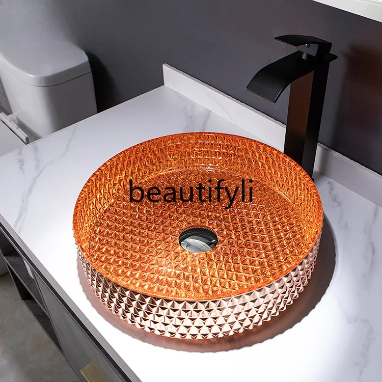 

ss Bathroom glass wash basin electroplating die-casting art cylindrical table crystal basin silver wash basin gold 03A