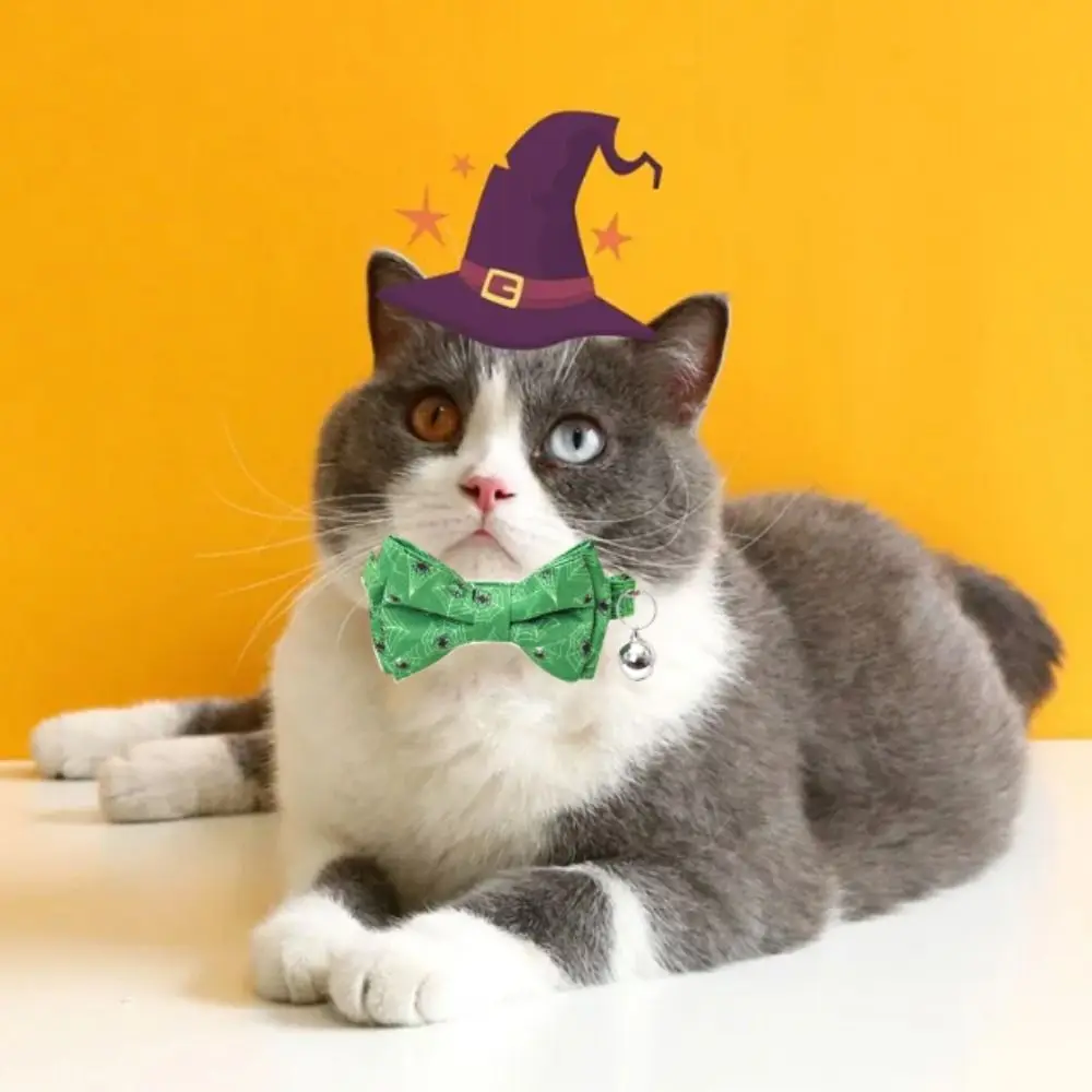 

With Bell Halloween Cat Collar Bowknot Removable Pumpkin Puppy Necklace with Bell Adjustable Cotton Polyester Cat Bow Tie