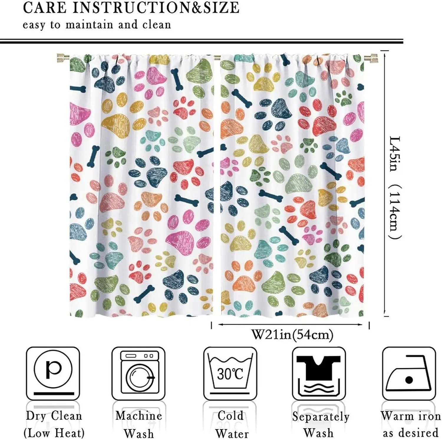 Color Sketch Dog Paw Bone Curtain Multicolor Hand Drawn Puppy Footprint Bone White Background Light Filter Drape For Bedroom