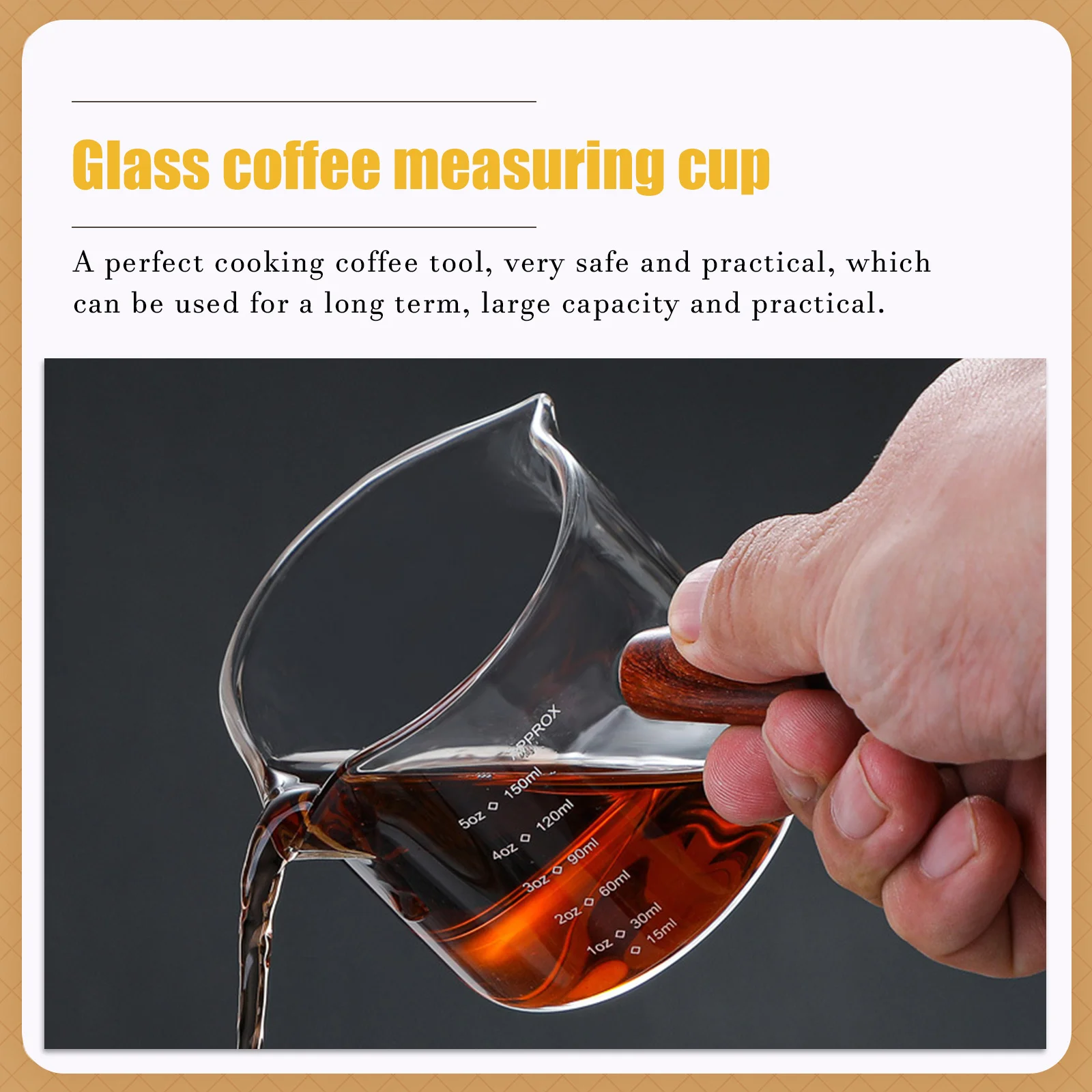 

Double Spout Coffee Milk Cup with Wooden Handle Large Capacity Glass Jug Easy to Clean Kitchen Measuring Scale Cup