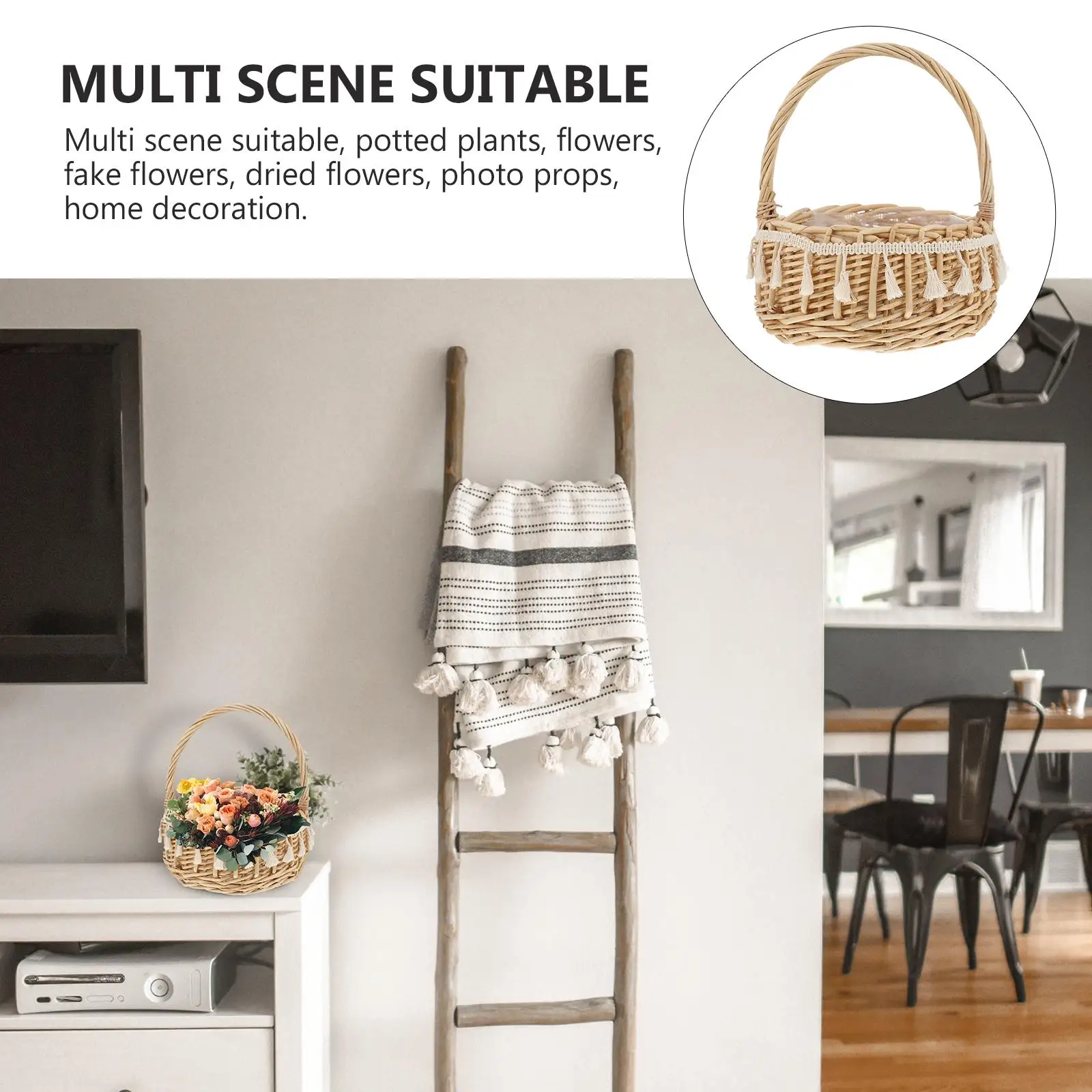 Wicker Bride Carrying Basket Willow Flower Girl Baskets Rustic Decor Wedding Ceremony Photography Props Storage Accessories