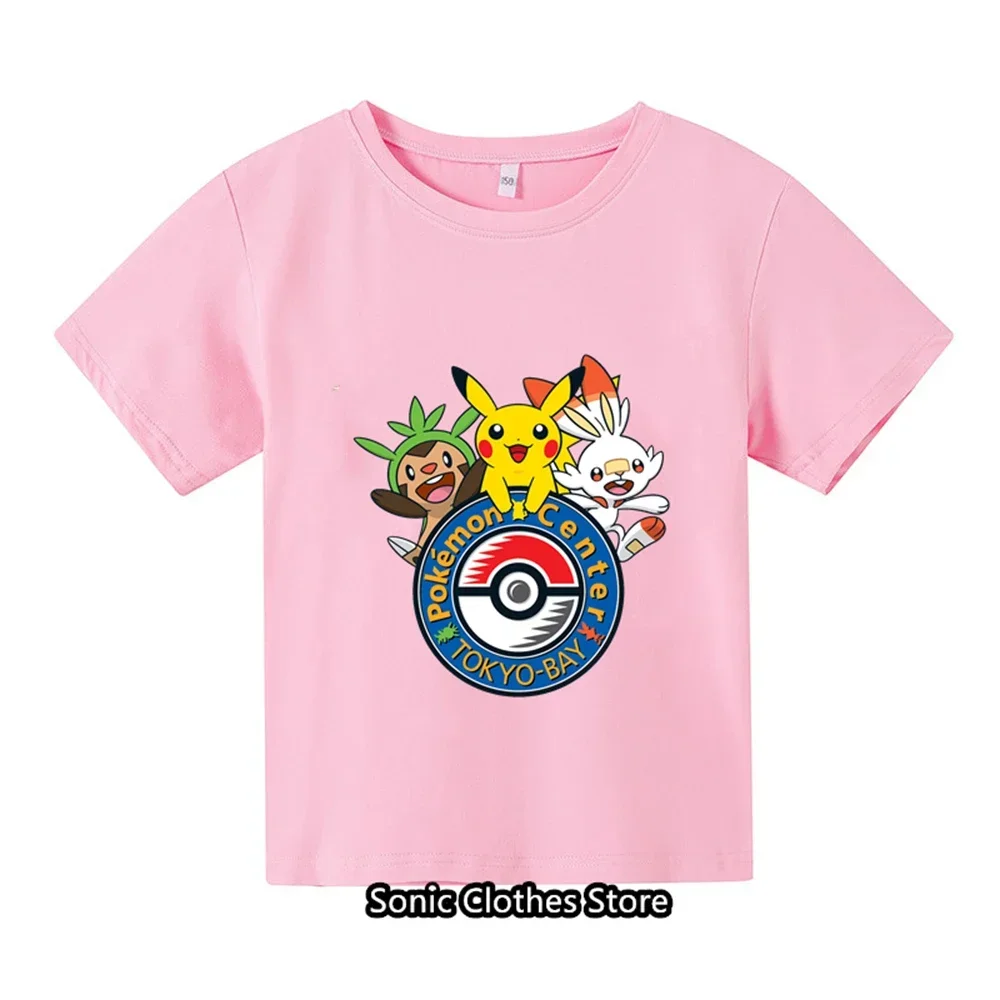 2024 Summer 3-14 Children\'s Pocket Monster Fashion Clothing Boys Short sleeved Pikachu T-shirts Girls Fashion T-shirts