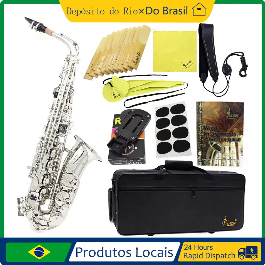 

SLADE Eb Alto Saxophone Silver Performance Brass Instrument Saxophone with Box Cleaning Cloth Brush Reed Strap Trimmer Accessory