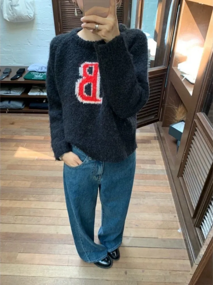 「LUXURY BRAND」Autumn and Winter New South korea Dongdaemun Th * Ba * Et Eight Milk Korean Series Loose Fleece Letters Sweater...