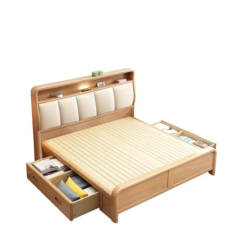 

Modern simple multi-functional storage structure solid wood bed 1.5 meters