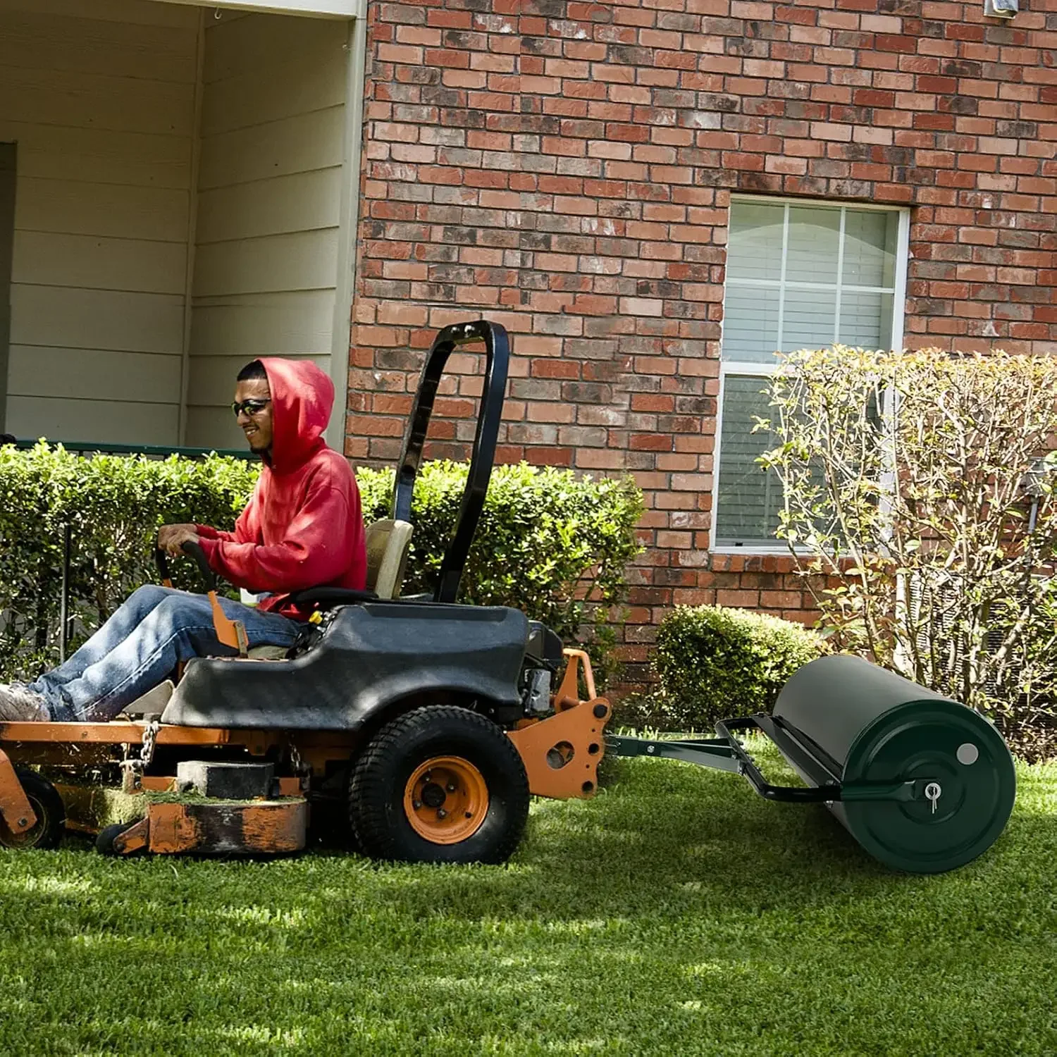 Lawn Roller, Push/Tow-Behind Lawn Roller, 30 Gallon/113L Water Sand Filled Sod Roller Drum Roller with Detachable Gripping
