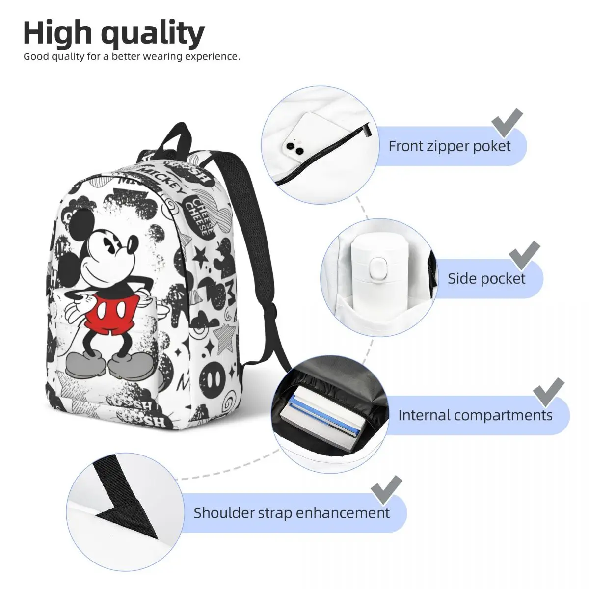 حقيبة ظهر ريترو ميكي ميني كارتونية للمراهقين والطلاب حقيبة نهارية للكمبيوتر المحمول حقائب قماش رياضية