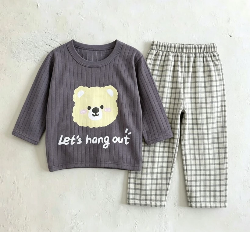 Kids Versatile Autumn Two Piece Home Outfit Children Tee And Long Pants Children Simple Homewear Clothing Infant 6M-4Y Wear Suit