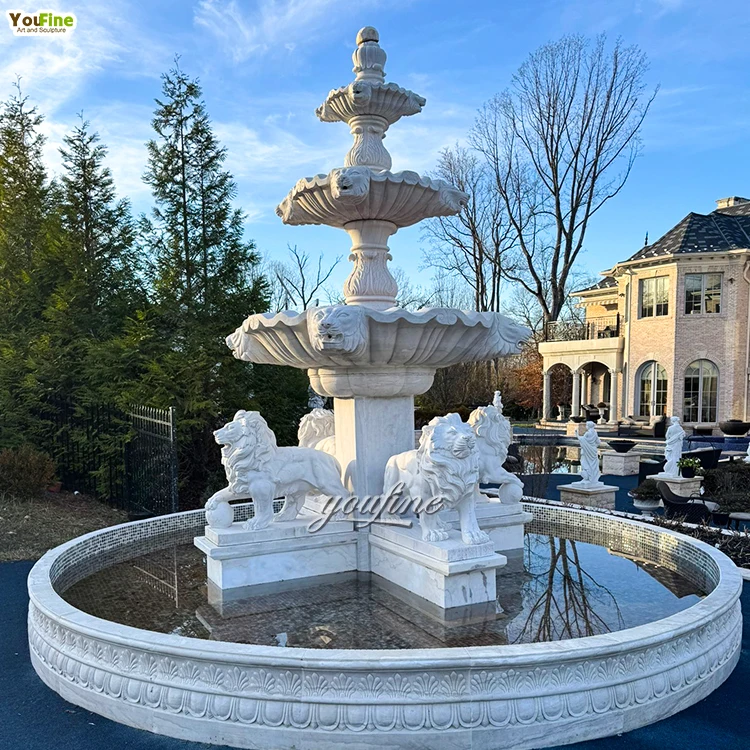 Street Art White Marble Garden Outdoor Water Fountain with Lion