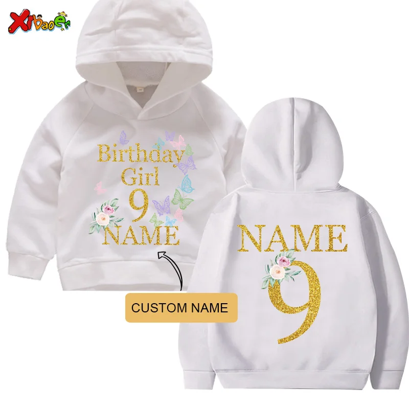 

Girls Butterfly Birthday Hoodie Kids Pullover Sweatshirt Toddler Baby Clothing Front Back Design 3-6 Years Old Outfit