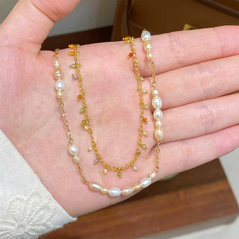 

Fashion Exquisite Versatile Colorful Zircon Beads Freshwater Pearl Necklace Light Luxury High-end Niche Clavicle Chain for Women