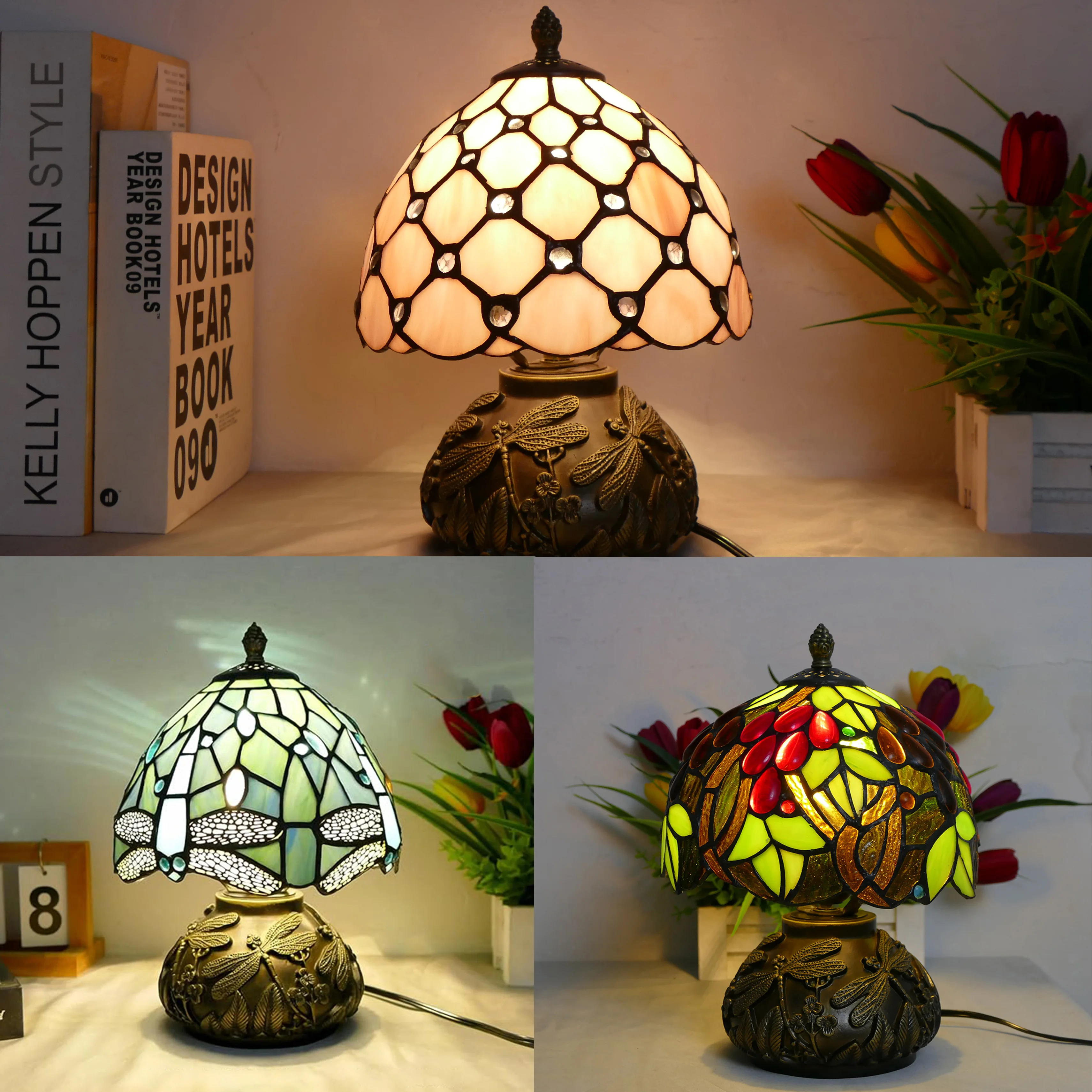 

Настольная лампа из витражного стекла 8 дюймов для спальни, изящный и милый подарок для кабинета, креативный ночник