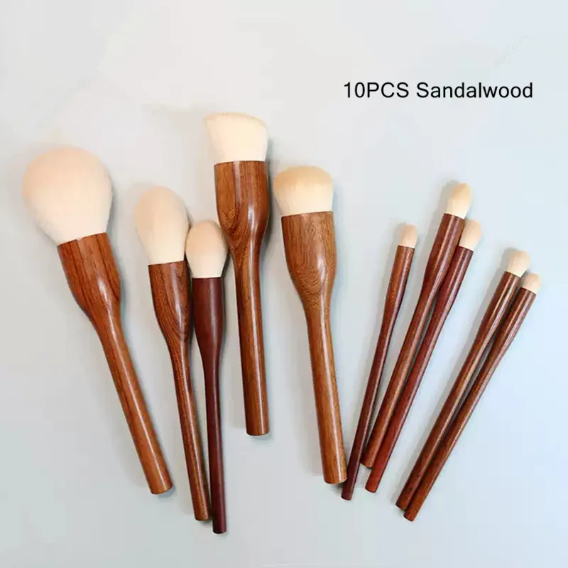 10PCS Sandelholz Make-Up Pinsel Set Powder Blush Foundation Blender Sculpting Lidschatten Professionelle Schönheit Make-Up Pinsel