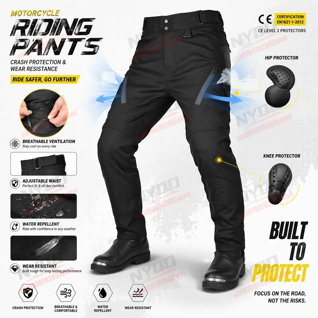 

Motorcycle Waterproof Riding Pants Men's Four Season Reflective Strip Adjustable Waistband Anti Fall Protective Riding Pants