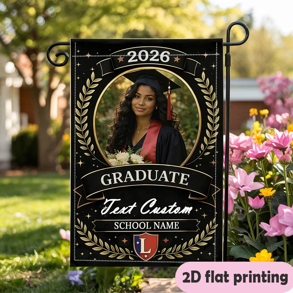 Garden flag custom Name Photo And School Name BlackLaurel Wreath And Shield Durable decoration garden flag decoration