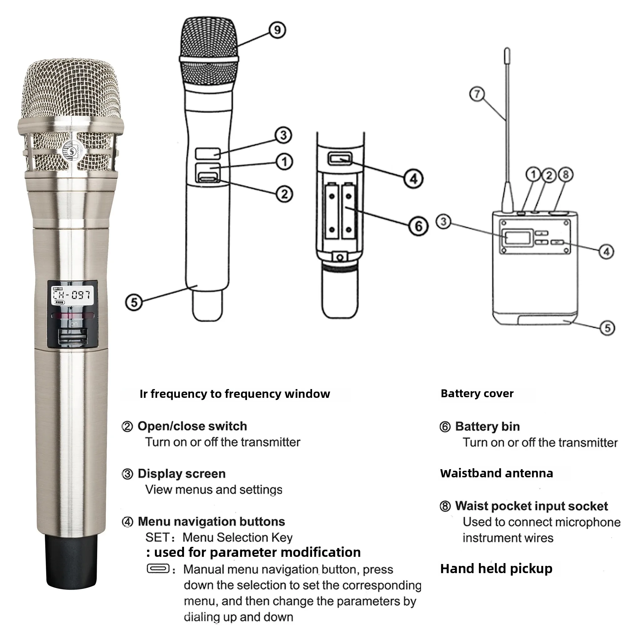 Leicozic micrófono inalámbrico profesional cromado KSM8 AD4D compatible con Beta58 Beta87a micrófono Dual auriculares de solapa micrófono puesta en escena