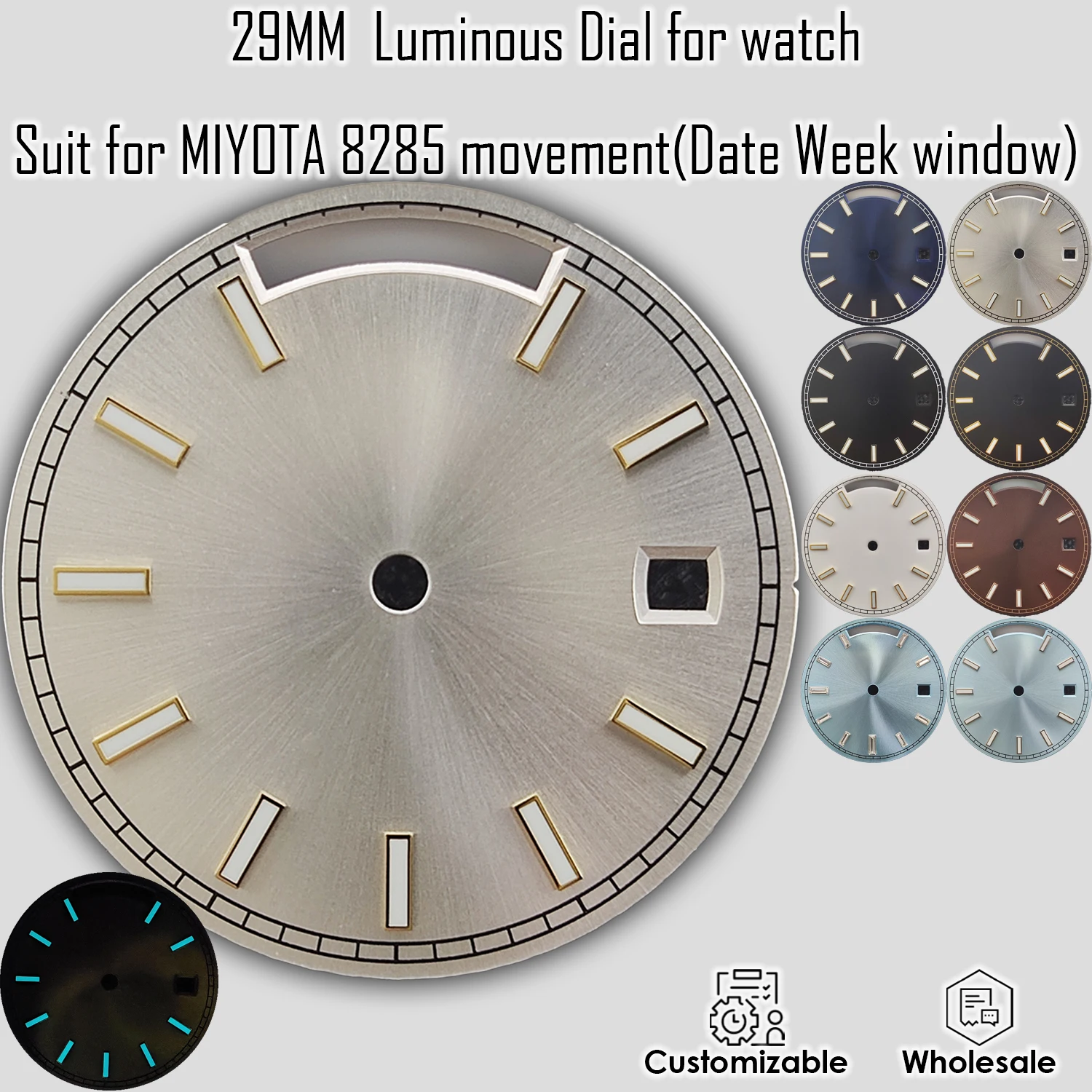 29MM Dial 8285 Dial Date Week Display Luminous Line Indexes Fit 8285 Movement Watch Accessories Wholesale Watch Dial