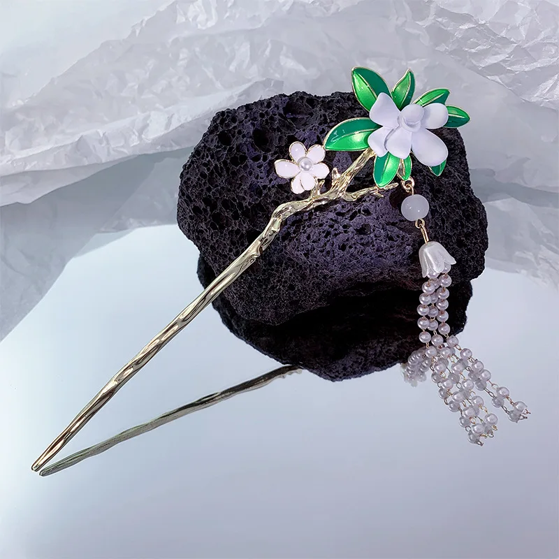 

Classic Chinese Hair Stick Pins for Women Gardenia Tassel Handmade Hairpins Charm Jewelry Accessories Vintage Hair Ornaments