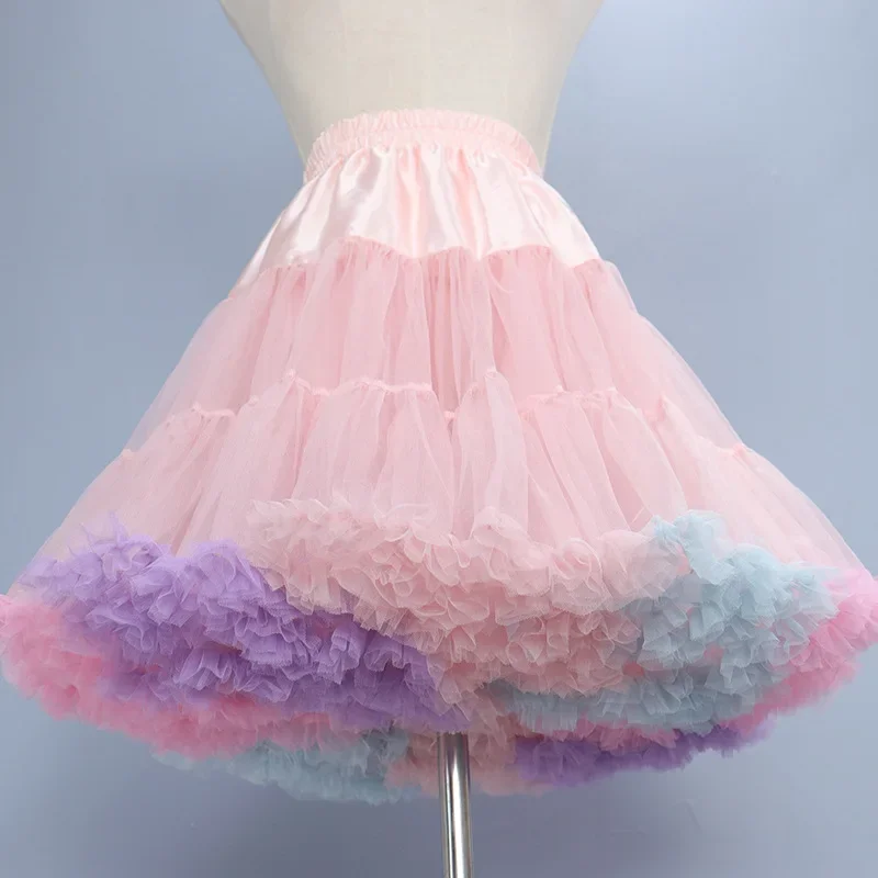 Women Petticoat Multi-Color Adult Puffy Tutu Skirt Layered Ballet Tulle Pettiskirts Dress Costume Underskirt