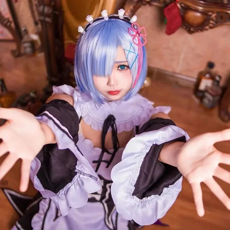 Bear's Den Cosplay Re:Zero Kara Hajimeru Isekai Seikatsu Costume Ram Rem Wig Black Dress Halloween Cos New 2025