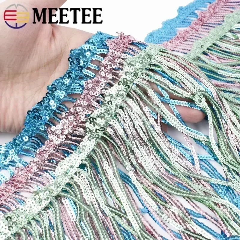 1/2/4Yards Meetee 17cm Laser Sequins Tassel Lace Trim Glitter Fringe Ribbon for Show Clothes Dress DIY Crafts Sewing Accessories