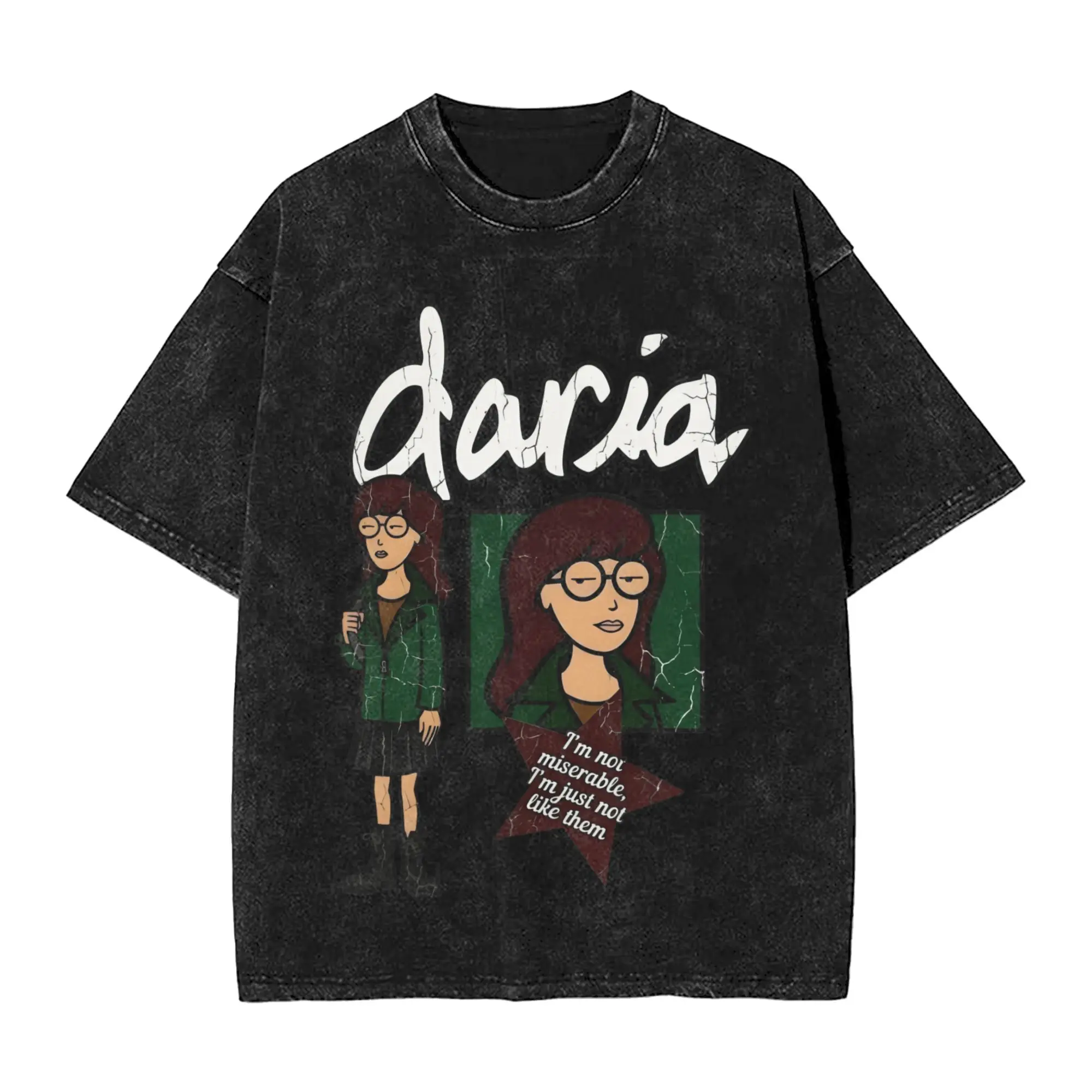 Darias I'm Not Miserable I'm Just Not Like Them 90s Animated Washed T Shirt Streetwear T-Shirt Tees 100% Cotton Oversize Printed