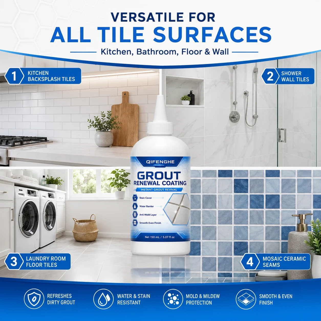 Tile Grout Repair Agent 150ml Precision Applicator Waterproof Anti Mildew Sealant for Yellow Black Dirty Kitchen Bathroom Gaps
