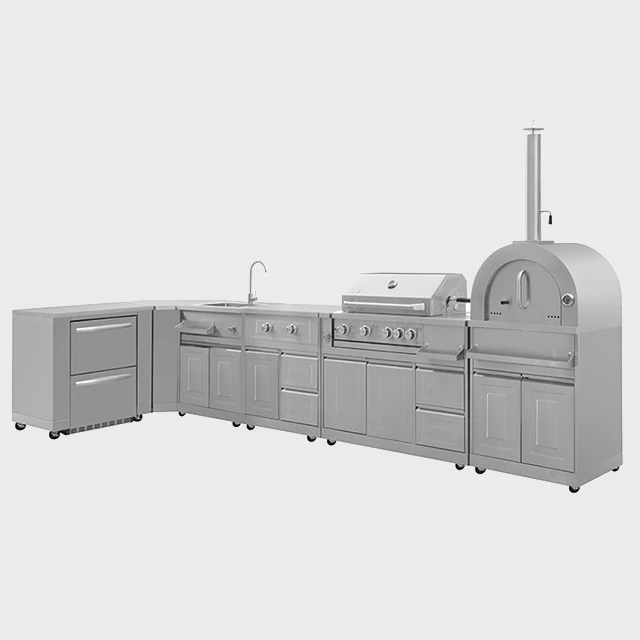 Outdoor BBQ island with 304 SS pizza oven for Outdoor kitchen cabinet