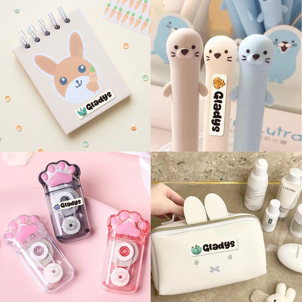 Custom coral Name Sticker,Transparent Waterproof Stickers for Kids,diy Name Labels for School Bag Bottles Pen Box Mug Uniform
