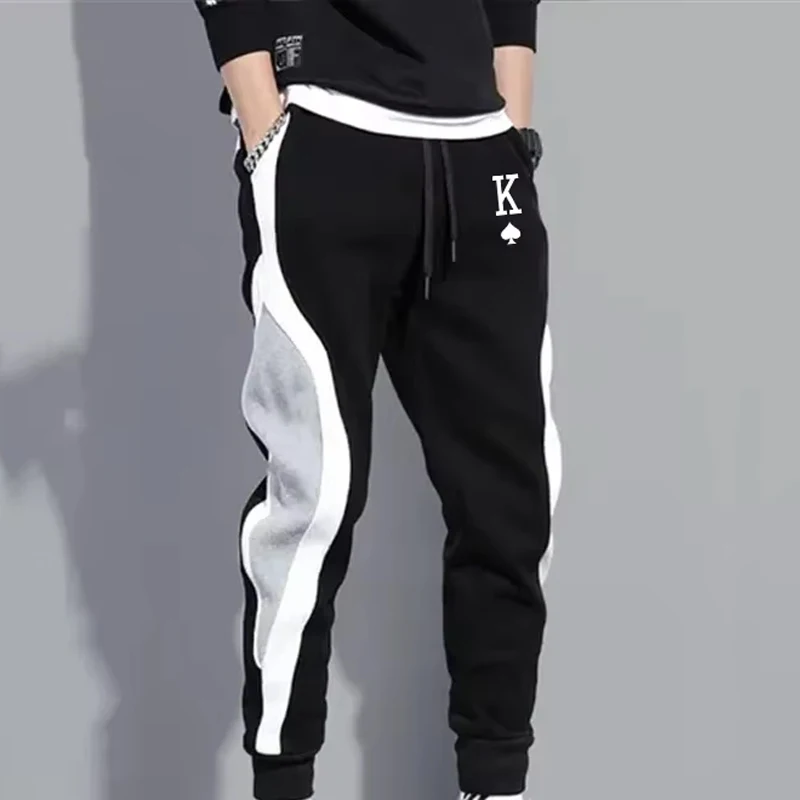 Pantalones informales con estampado de melocotón K para hombre, moda para deportes al aire libre, Fitness, trotar, Patchwork, correr, pantalones de chándal con cordón de lana