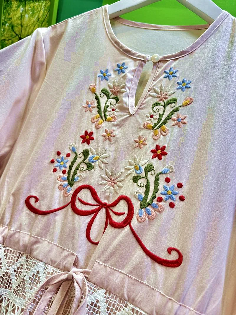 Vintage Lace Cover Fringes Cotton Floral Lace Ethnic Bali Midi Dress for Women Summer Boho Gypsy Hippie Ibiza Sweet Long Dress