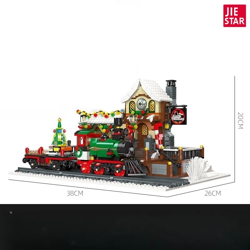 Casa de Navidad creativa, juguete de bloques de construcción, Idea, cabaña de nieve, árbol, estación de tren, juego de ladrillos DIY, juguete para niños, regalo de Navidad