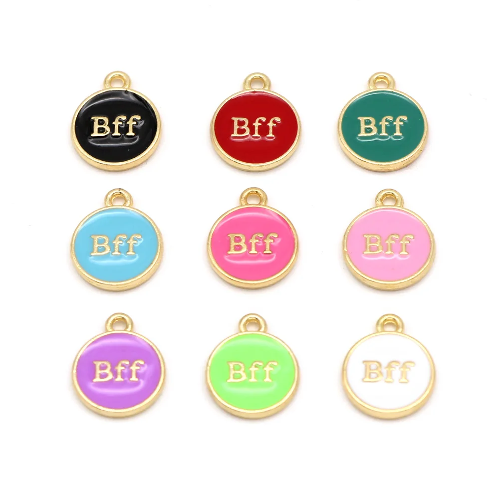 20Pcs Bff Charms Best Friend Forever Pendants Enamel Charms for Jewelry Making DIY Necklace Bracelets Earring Round Alloy Charm