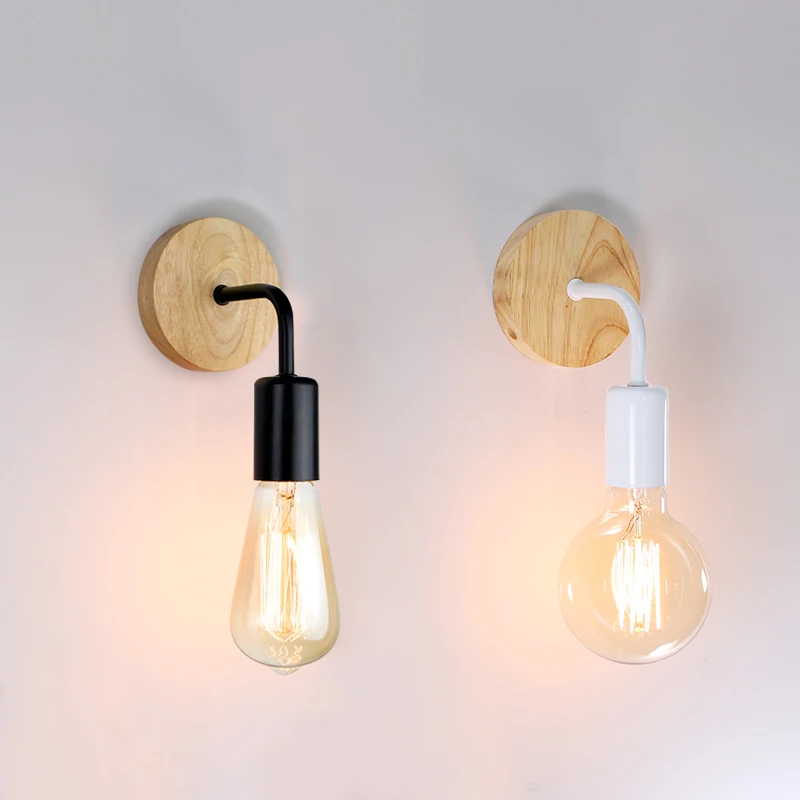 Retro Vintage Wooden Wall Sconce Lamps Indoor Interior Wall Light E27 Bedroom Bedside Dining Living Room For Home Decor Lighting