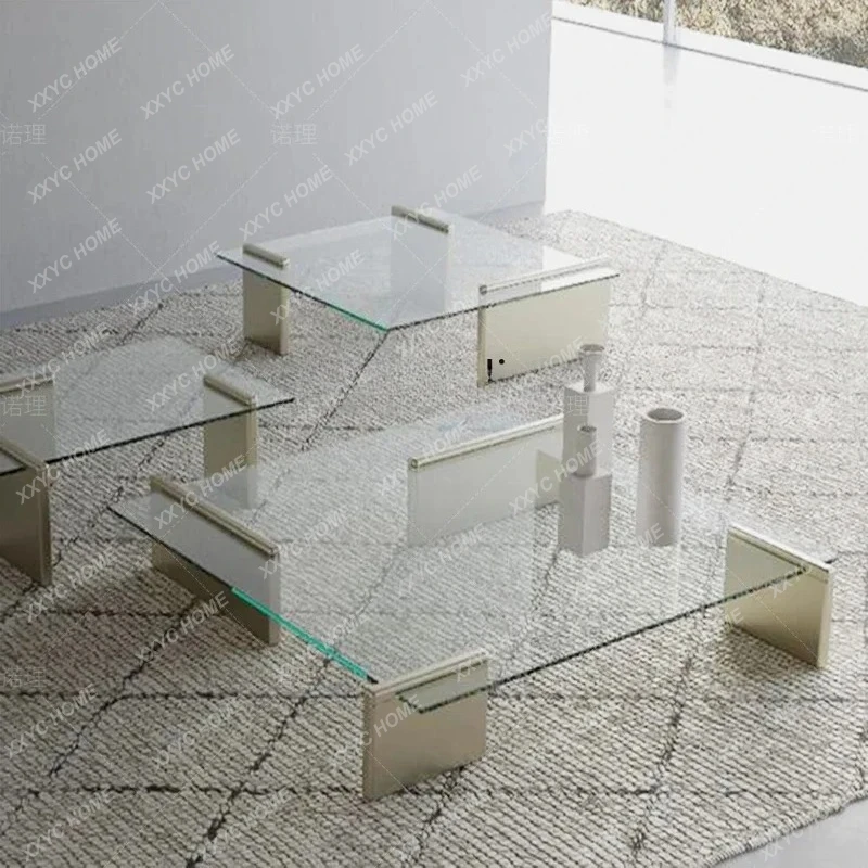 A Nordic natural marble living room coffee table light luxury transparent tempered glass low coffee table