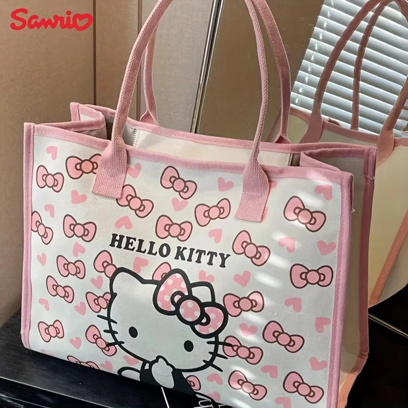 

Холщовая сумка Hello Kitty Sanrio, сумка через плечо для хранения, косметичка, сумка в стиле аниме, дорожная сумка для покупок, детская школьная сумка, подарок для девочки