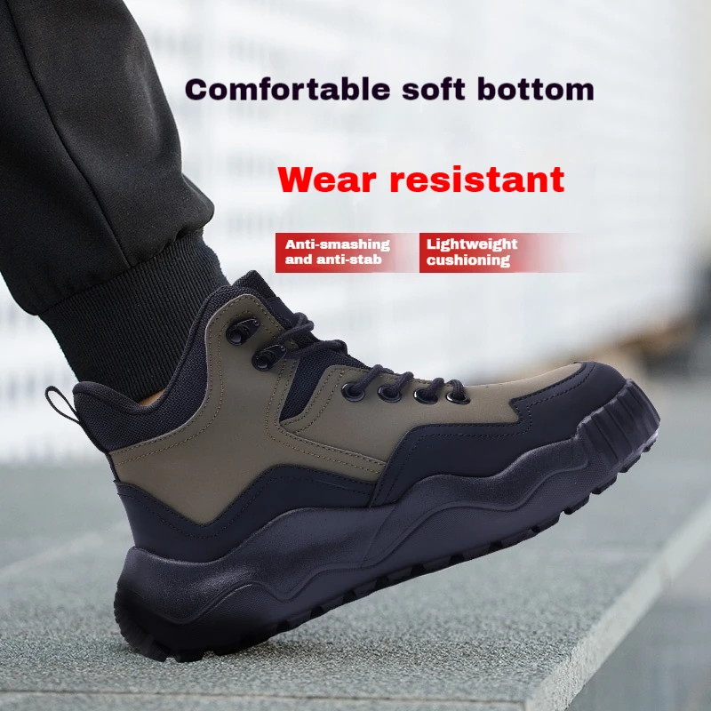 

Waterproof Work Shoes High Man Light Safety Shoes Industrial Anti-Slip Safety Shoes Mens Leather Boots Steel Toe Cap Sneakers