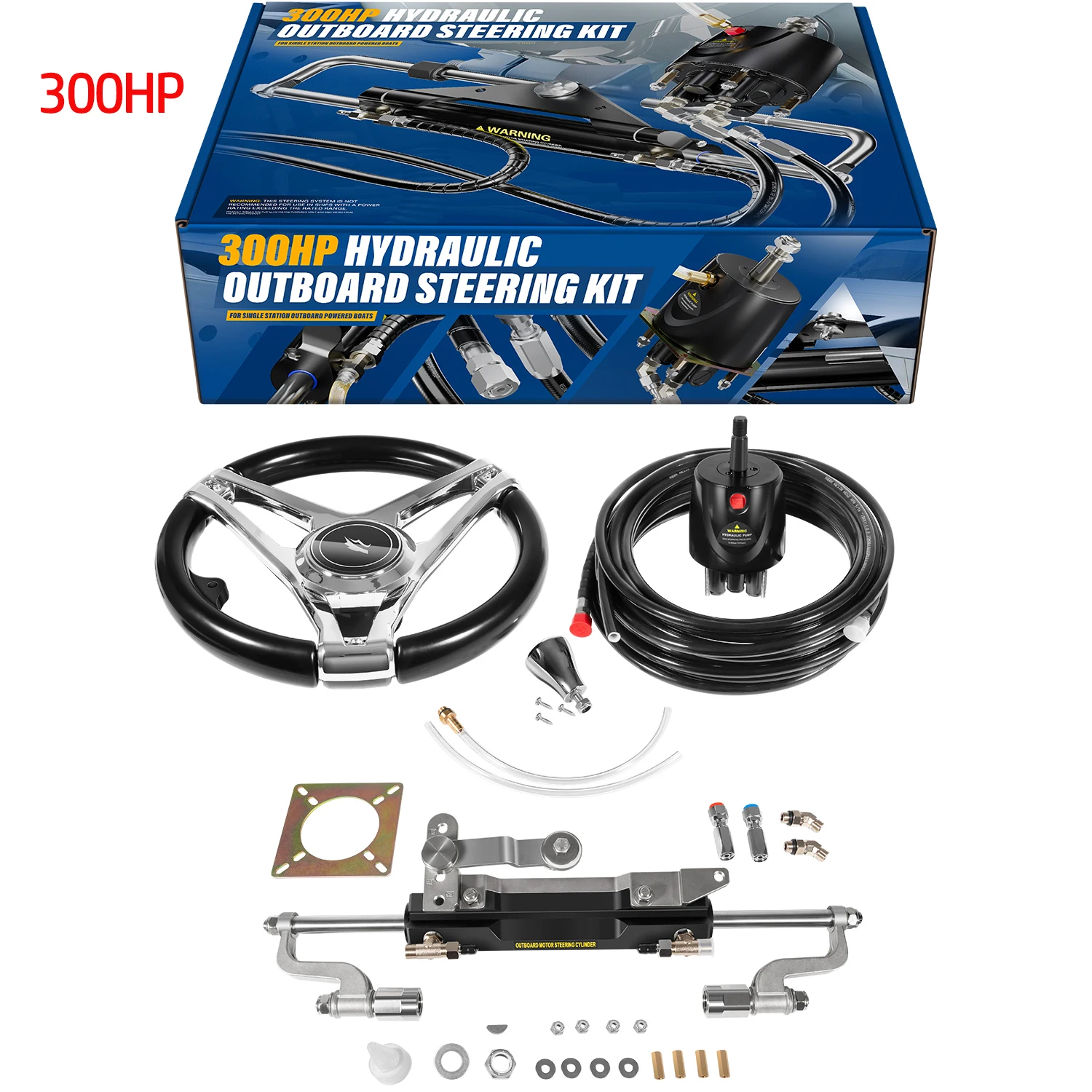 

300HP Outboard Hydraulic Steering System for Boats – With 13" Aluminum Alloy Steering Wheel, – For Yamaha/Honda/Suzuki/Mercury