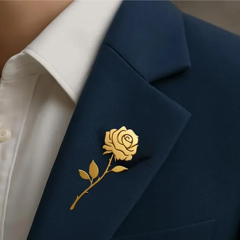 Hochwertige goldfarbene Rosenblüten-Brosche, Anzug- und Mantel-Emblem, modischer Schmuck, Reversnadeln und Broschen für Damen und Herren Accessoires