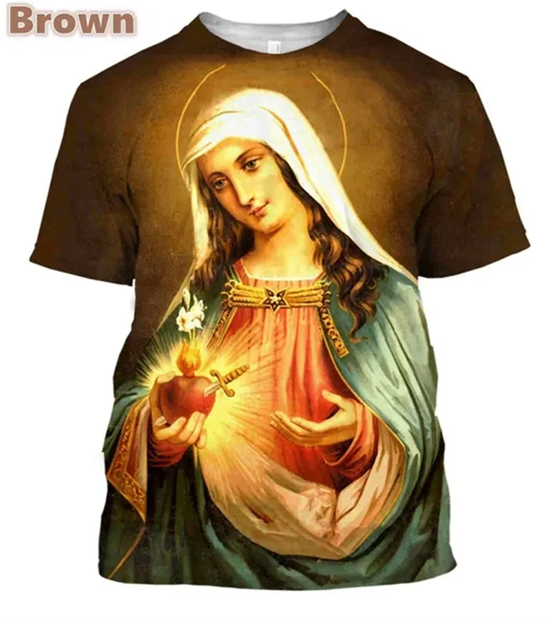 Christian Mother Of God Virgin Mary 3D Printing T Shirt Jesus Cross God Cross Jesus Loves All Christian Unisex Tee Shirts Tops