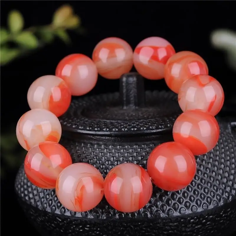 

Chicken Blood Jade Round Bead Bracelet Xinjiang Hetian Jade Color Jade Bracelet Men's and Women's Natural Gold Silk Jade