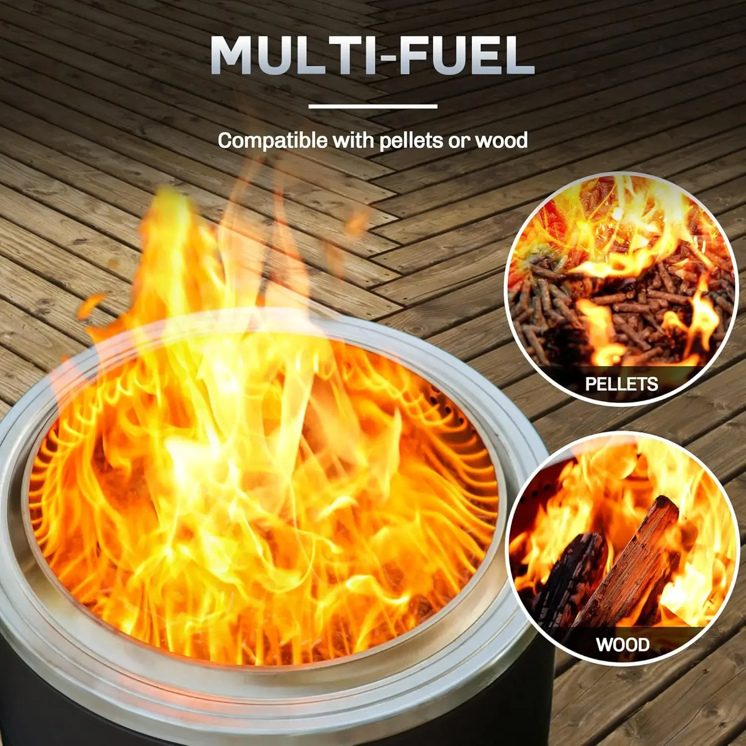 Smokeless Fire Pit Wood Burning Pellet Firepits with Ash Pan, 22inch Portable Fire Pit Low Smoke Bonfire Fire Pit for Outside