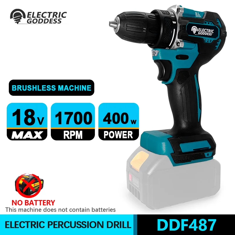 

Electric Goddess DDF487 1700rpm Brushless Impact Drill Cordless 10mm Steel Capacity For Makita 18V Battery Power Tool ﻿