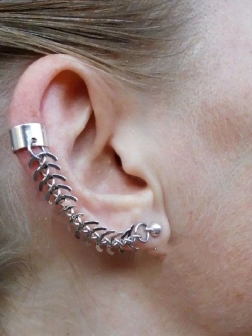

1Pc Exquisite Fish Bone Fish Spike Fashion Creative Personalized Simple Metal Silver Ear Clips Earrings Men and Women Prom Party