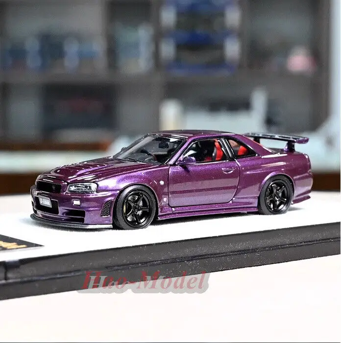 PGM 1/64 For Nissan GTR R34 Z TUNE Car Model Alloy Car Diecast Simulation Toy Boys Birthday Gift Hobby Display Collection Purple