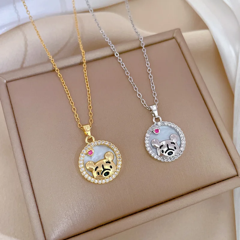 Lindos Collares con Colgante de Oso Winnie Pooh con Circonitas, para Mujeres y Niñas, Cadena de Acero Inoxidable, Accesorios de Joyería, Regalos para Amigas