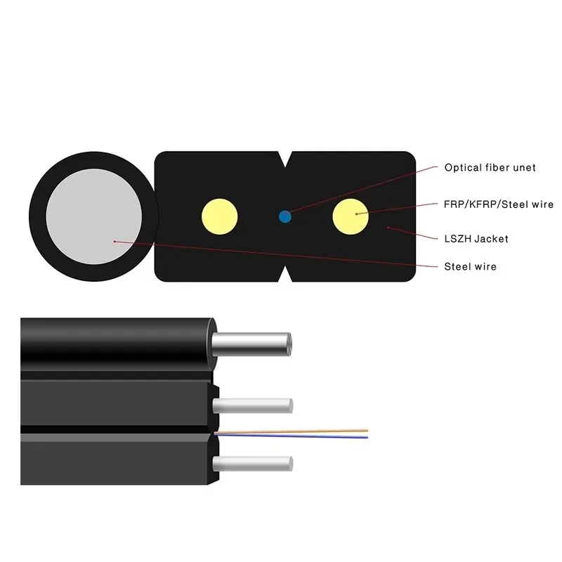 Optic Fibre Cable 1 2 4 6 8 Core Indoor Outdoor Fiber Optic Drop Cable With Steel Wire or FRP Price Fiber Optic Cable